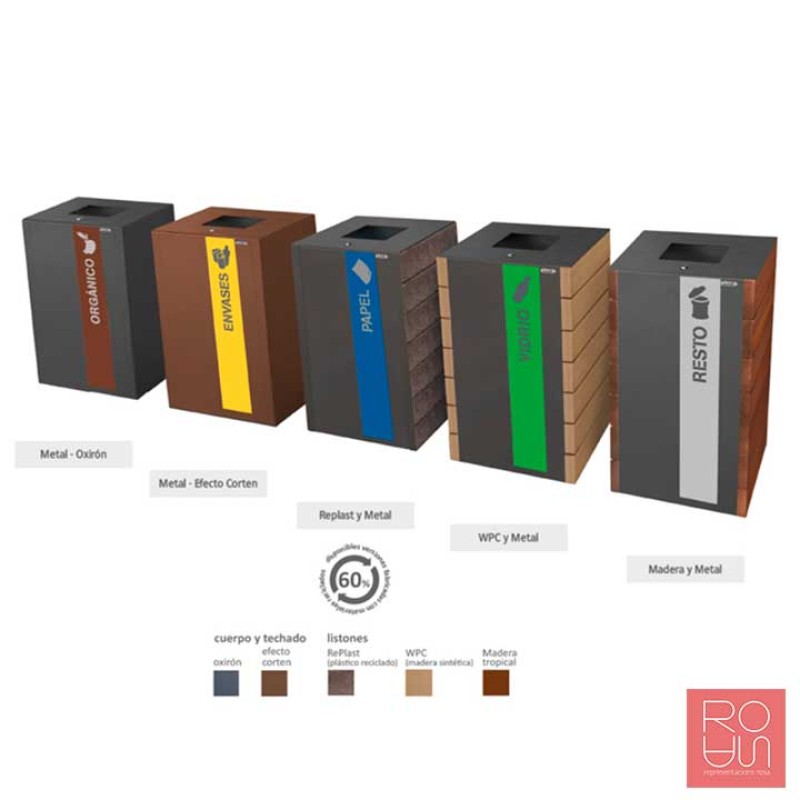 Paperera de reciclatge exterior València 100L amb i sense barret